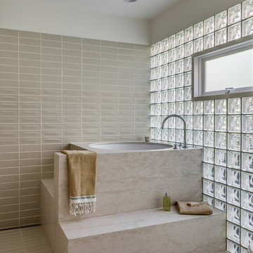 Contemporary refined and elegant Bathroom with a glass wall, Palo Alto, CA