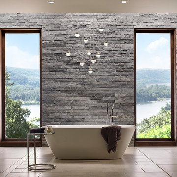 Contemporary Stone Bathroom With a View