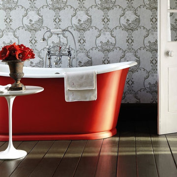 Contemporary Style Bathroom with Decorative Wallpaper