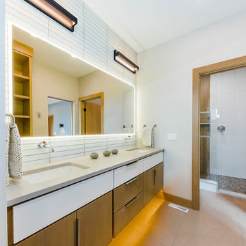 Contemporary White & Oak Bathroom Cabinets