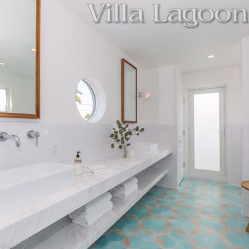 Contemporary White Bathroom with Cement Tile