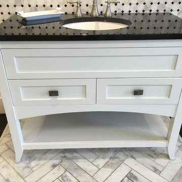 Contemporary white cabinet shaker style with granite counter top
Standard sizes