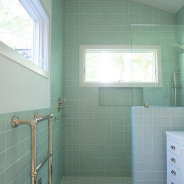 Cool Blue Glass Tile Bathroom