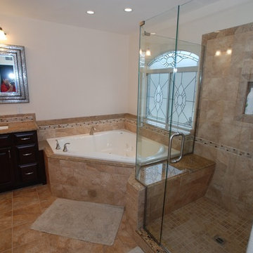 Corner tub & Shower Seat Master Bathroom Reconfiguration Yorba Linda