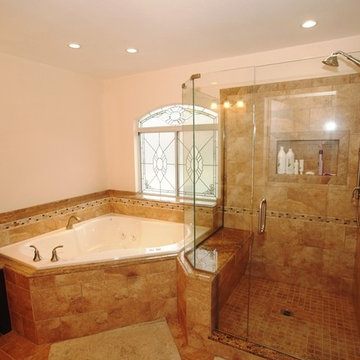 Corner tub & Shower Seat Master Bathroom Reconfiguration Yorba Linda