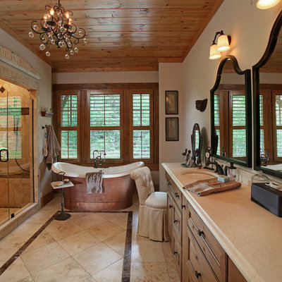 Example of a large classic master beige tile bathroom design in Atlanta with an undermount sink and beige walls
