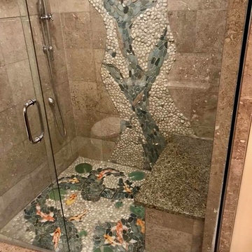Creative Pebble Shower with Porcelain Fish