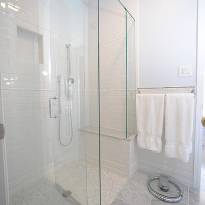 Example of a classic mosaic tile walk-in shower design in Atlanta