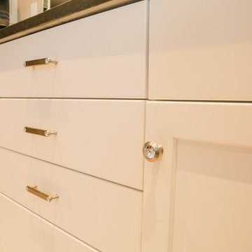 Crystal Knob Hardware On White Cabinets