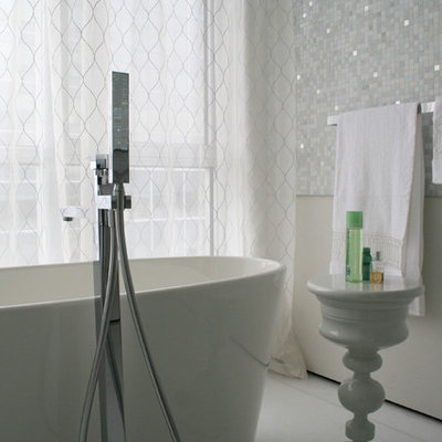 Freestanding bathtub - contemporary mosaic tile freestanding bathtub idea in Montreal