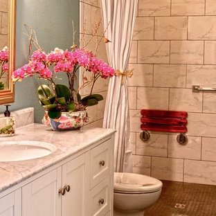 75+ Landhausstil Badezimmer mit blauer Wandfarbe Ideen & Bilder