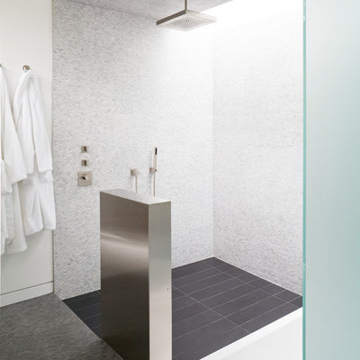 Inspiration for a contemporary mosaic tile and white tile bathroom remodel in Kansas City