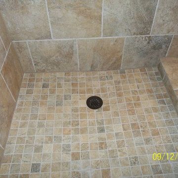Custom bathroom...Custom tile for tub, shower and vanity...Florentine Scabos