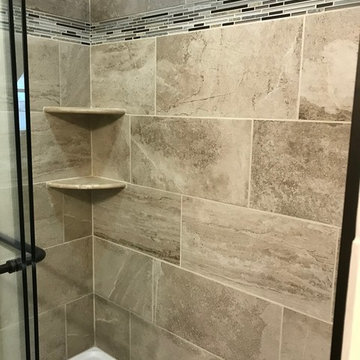Custom  Ceramic Tile Shower with tile design & shelves