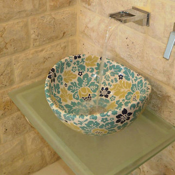Custom Colored Floral Vessel Sink Top