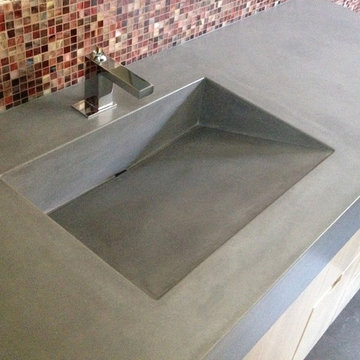 Custom Concrete Bathroom Vanity Sink and Floating Shower Bench