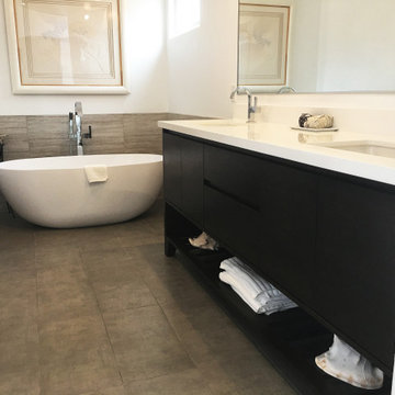 Custom Contemporary Bathroom Vanity Walnut Wood, Dark Stain