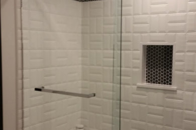 Mid-sized trendy 3/4 white tile and ceramic tile bathroom photo in Boston