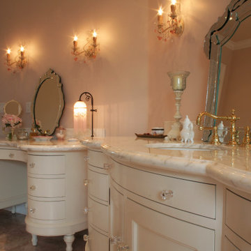 Custom Glamorous Bathroom Vanities, French Couture, Cream and White Marble