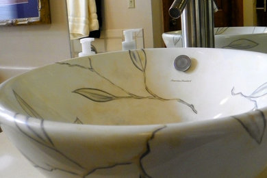 Inspiration for a bathroom remodel in Minneapolis with a vessel sink