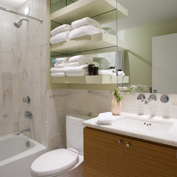 custom marble tile, bamboo cabinetry