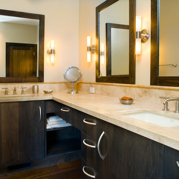 Custom mirrors match the cabinets