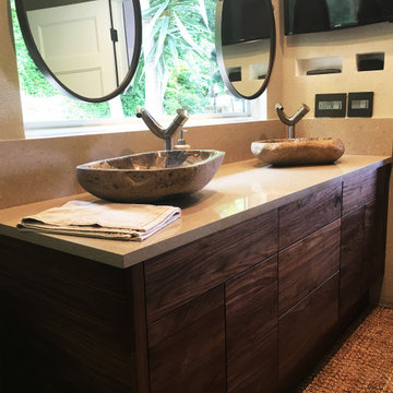 Custom Modern Walnut Wood Bathroom Vanity