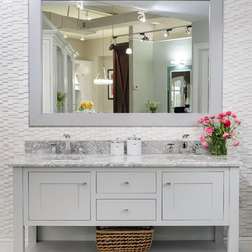 Custom Tile and Gray Bathroom Vanity