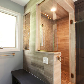 Custom Tile Shower with Shower Windows with Glass Door