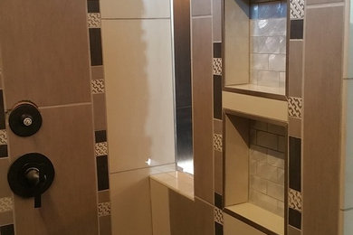 Custom tile with design and led shower lighting