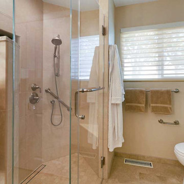 Transitional Shower Includes Sleek Linear Drain