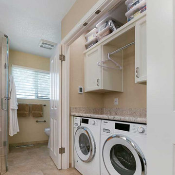 New Laundry Closet Includes Open Shelving and Drying Rod