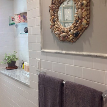 Decorative sea shell mirror in a guest bathroom remodel Columbus Ohio