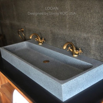 Deep Gray Granite double trough bathroom sink-Looan
