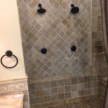 Double Shower - bathroom remodel - stone installation