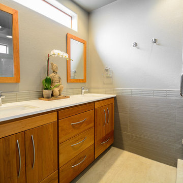 Double Vanity Sink in Asian-Inspired Spa Bath