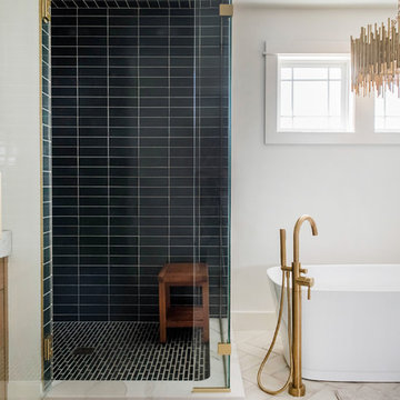 Dramatic Dark Grey Shower Tile on Wall, Pan, and Ceiling