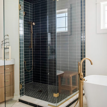 Dramatic Grey Shower Tile for Contemporary Master Bath