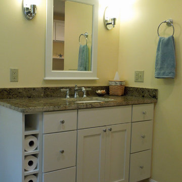Drawers and cubbies in a lovely bathroom