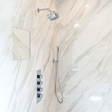 Durable, Faux Marble Porcelain in Steam Shower