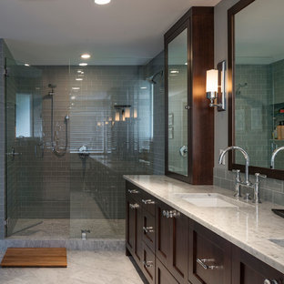 Example of a transitional bathroom design in Seattle with shaker cabinets