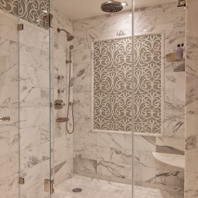 Bathroom - traditional white tile bathroom idea in New York