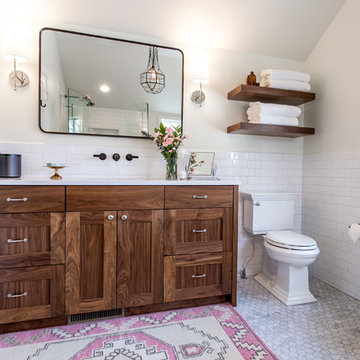 Eclectic Hexagon Marble Floor Bathroom