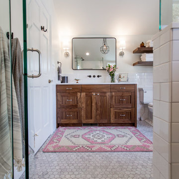 Eclectic Hexagon Marble Floor Bathroom