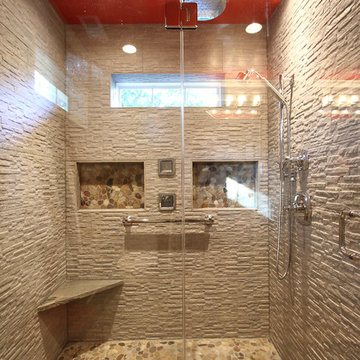 Eclectic Master Bath | Pebble Shower Floor