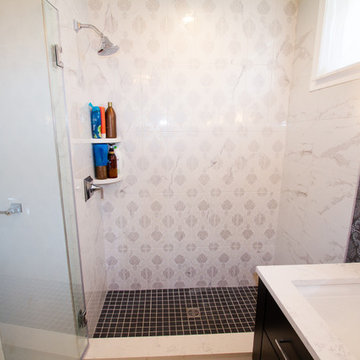 Eclectic Multi-Tile Walk-In Shower