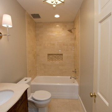 Elegant and warm crema marfil marble bathroom