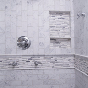 Elegant White & Grey Marble Master Bathroom