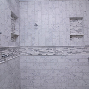 Elegant White & Grey Marble Master Bathroom