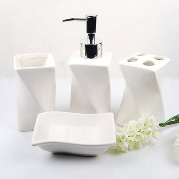 Elegant White Ceramic Bathroom Accessory 4Piece Set